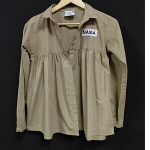 Vintage Buzz Aldrin NASA Embroidered Shirt Khaki XL Solid Knit Long Size XL